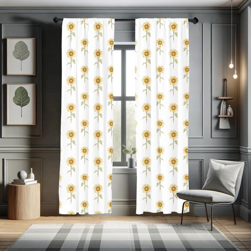Lunarable Sunflower Window Curtains, Hand Drawn Floral Pattern Watercolor Effect Nature Illustration, Lightweight Decor 2-Panel Set with Rod Pocket, Pair of - 28" x 63", Green Ginger - Image 5